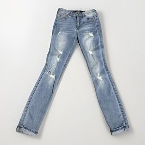 Hollister Distressed High Rise Crop Super Skinny Light Wash Jeans 24‎ W 26 Long